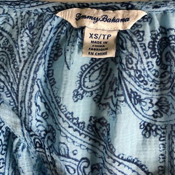 TOMMY BAHAMA Blue White Pop over Blouse Women XS - Picture 6 of 9